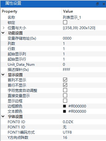 列表显示属性设置面板